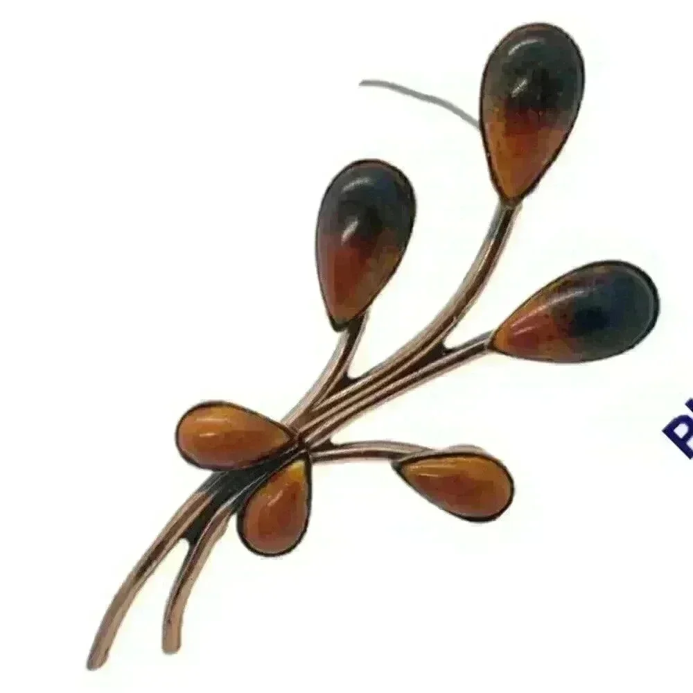 Vintage MCM Brooch Matisse Renoir Copper Enamel Abstract Flower Mid Century Mod - Picture 3 of 7